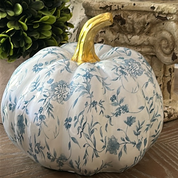 Other - NEW! Boho Chic Farmhouse Blue & White Roses Floral Fall Autumn Harvest Pumpkin